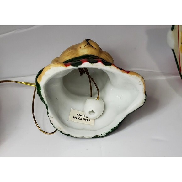 Vtg Ceramic Christmas Bell Ornaments Lot of 4 - Santa, Bear, House - Excellent - Picture 8 of 15